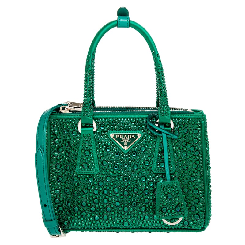 Prada Galleria Satin Crystal Mini Bag - Emerald Greene
