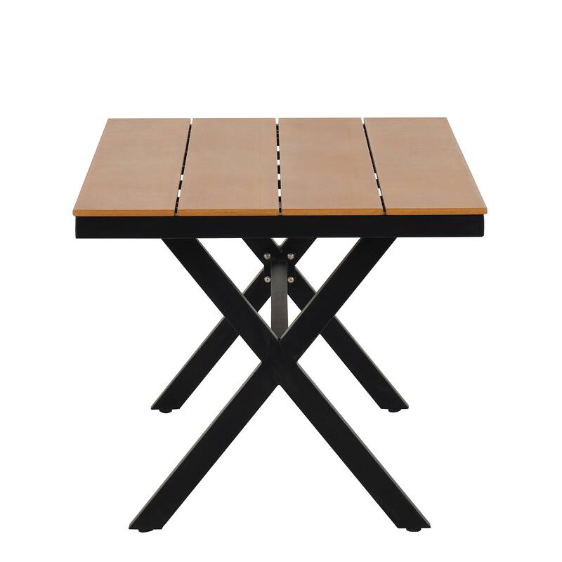 Contemporary Outdoor Set, 5 Piece Outdoor Dining Furniture Sets with PE Rattan Chairs and Plastic Wood Table for Patio