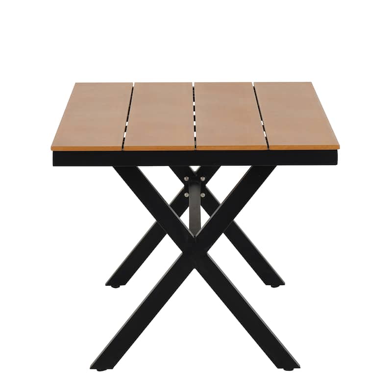 Contemporary Outdoor Set with PE Rattan Chairs and Plastic Wood Table