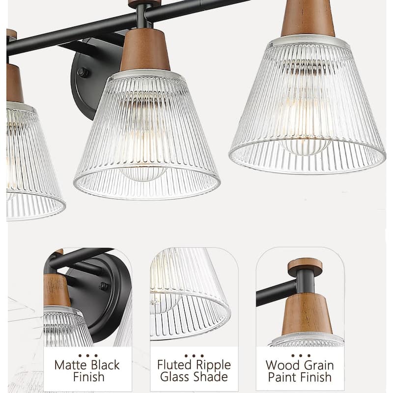 4-Light Bathroom Vanity Lighting with Wood Grain Paint
