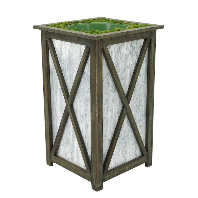 Large Tall Crisscross Wood/Metal Planter Pot-in-a-Pot - Black