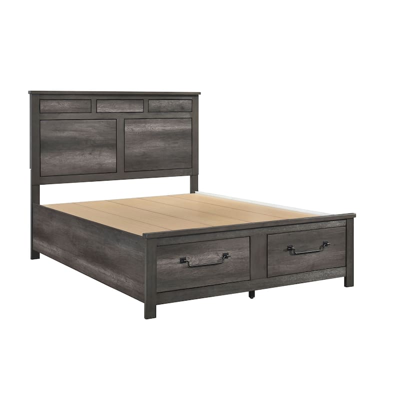 Queen Size Wood Platform Bed with Storage Footboard - Traditional Design