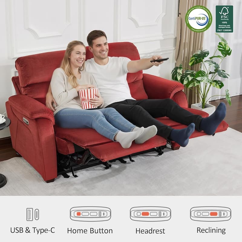 MCombo 61.6'' Wall Hugger Power Loveseat Recliner Sofa with Adjustable Headrest and USB A & C Charge Ports
