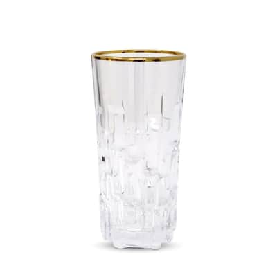 Highball Glasses with Block Design and Gold Rim, Set of 6