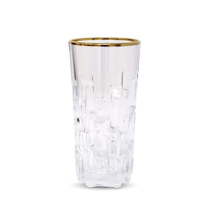 Highball Glasses with Block Design and Gold Rim, Set of 6