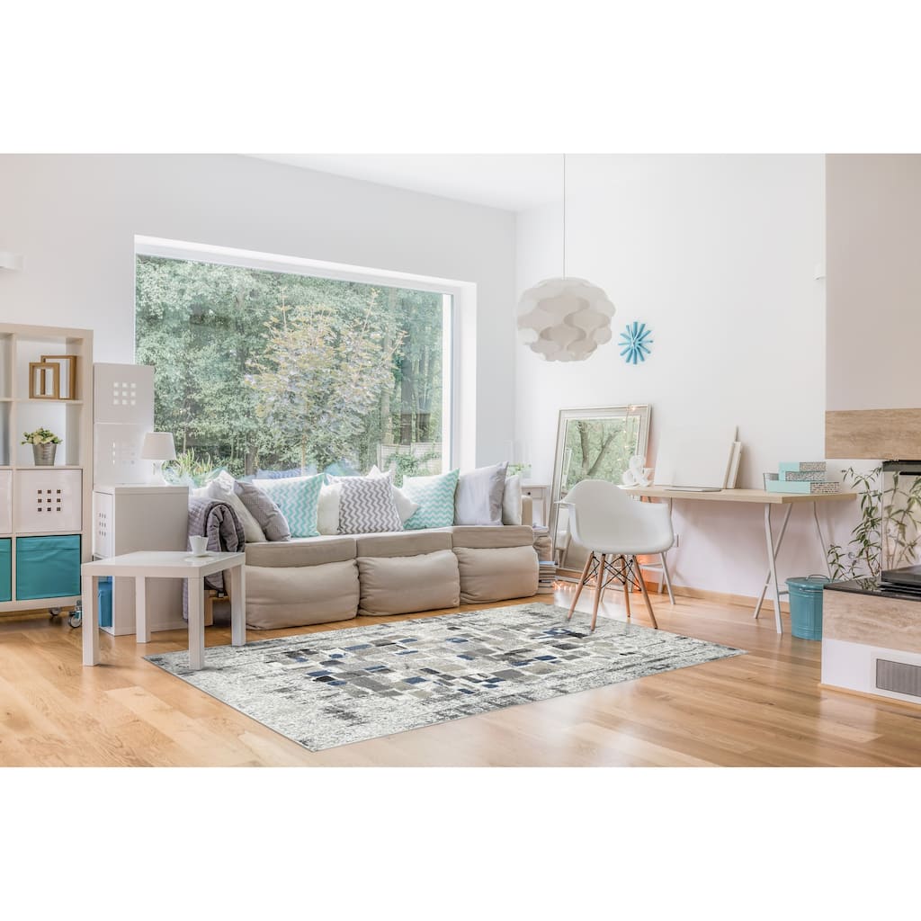 Kriselia Collection Blue/Gray Abstract Area Rug