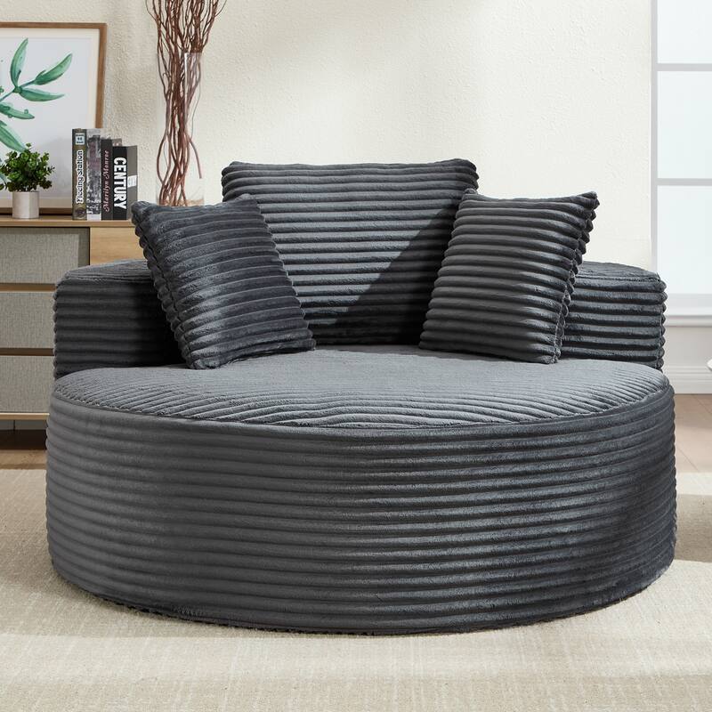 Round Sofa Bed with Memory Foam Sectional Couches for Living Room, Cloud Couch with 3 pillows - Dark Gray