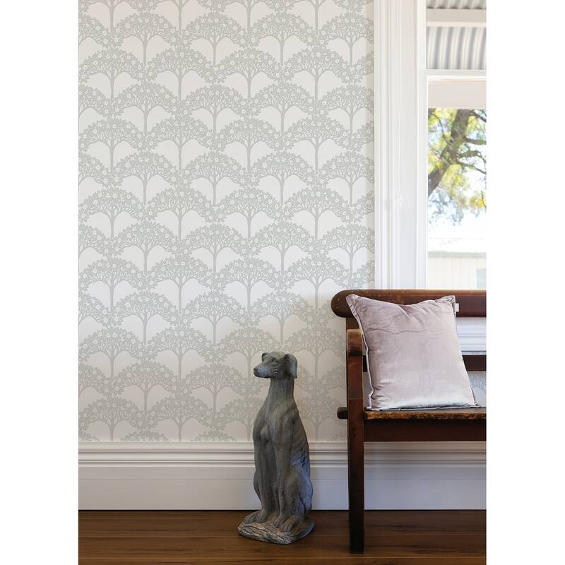 A-Street Prints Dawson Light Grey Magnolia Tree Wallpaper