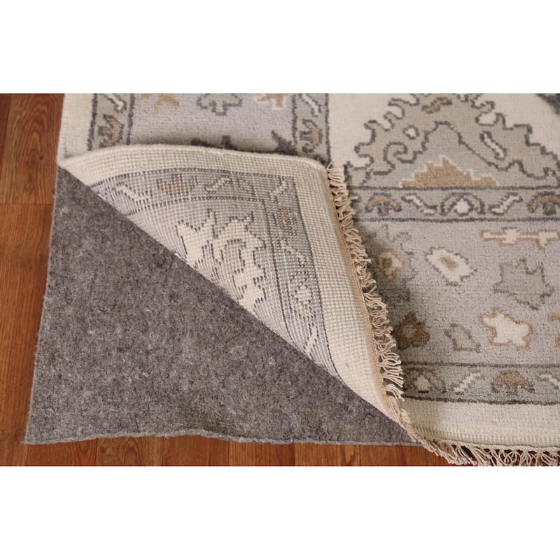 Ivory Oushak Indian Area Rug Hand-Knotted Wool Carpet - 8'1" x 9'11"