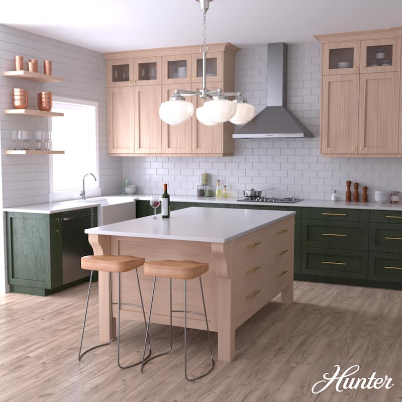 Hunter Saddle Creek Contemporary Schoolhouse Chandelier - Clear or White Glass Globes - Entry, Dining Room, Kitchen Table