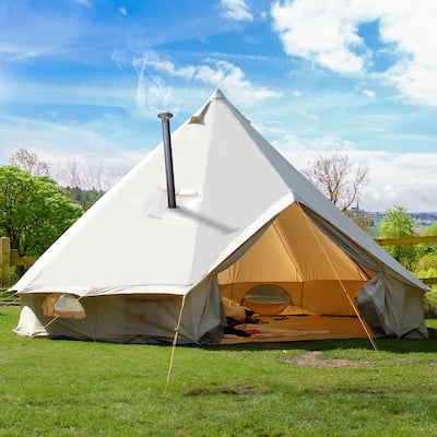 Beige Outdoor Canvas Pyramids Mongolian Yurt Tent for Family Camping