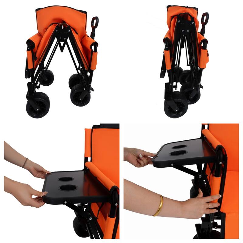 3-in-1 Convertible Folding Wagon Cart with Bench Seat & Rear-Mounted Folding Tabletop