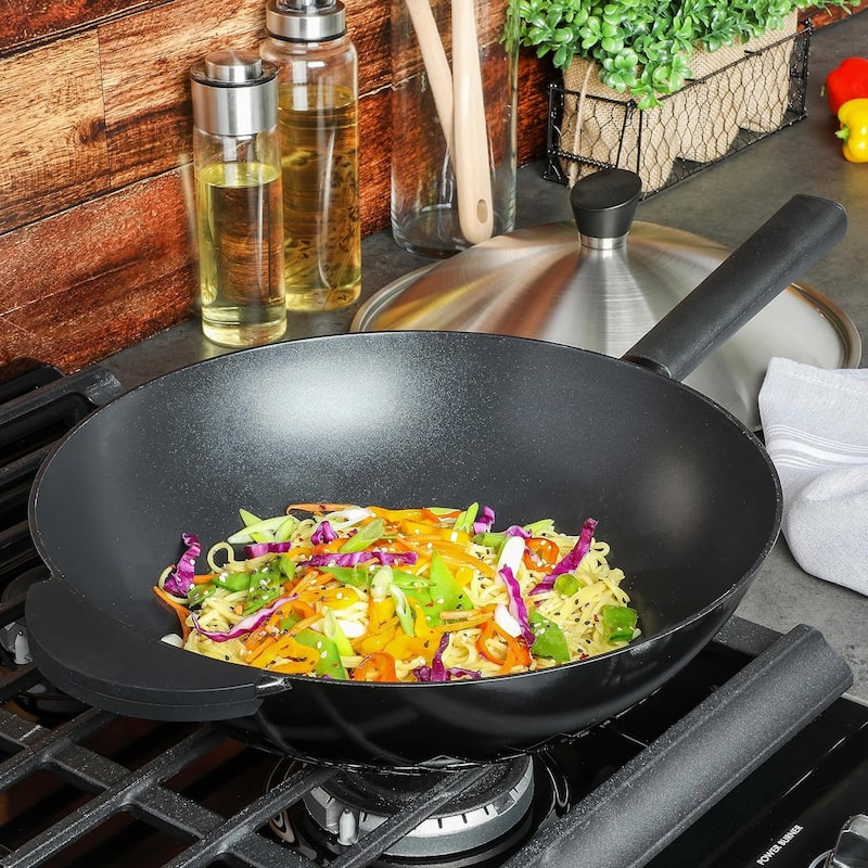 Kenmore Eugene 13 Inch Nonstick Cast Alumium Wok with Stainless Steel Lid