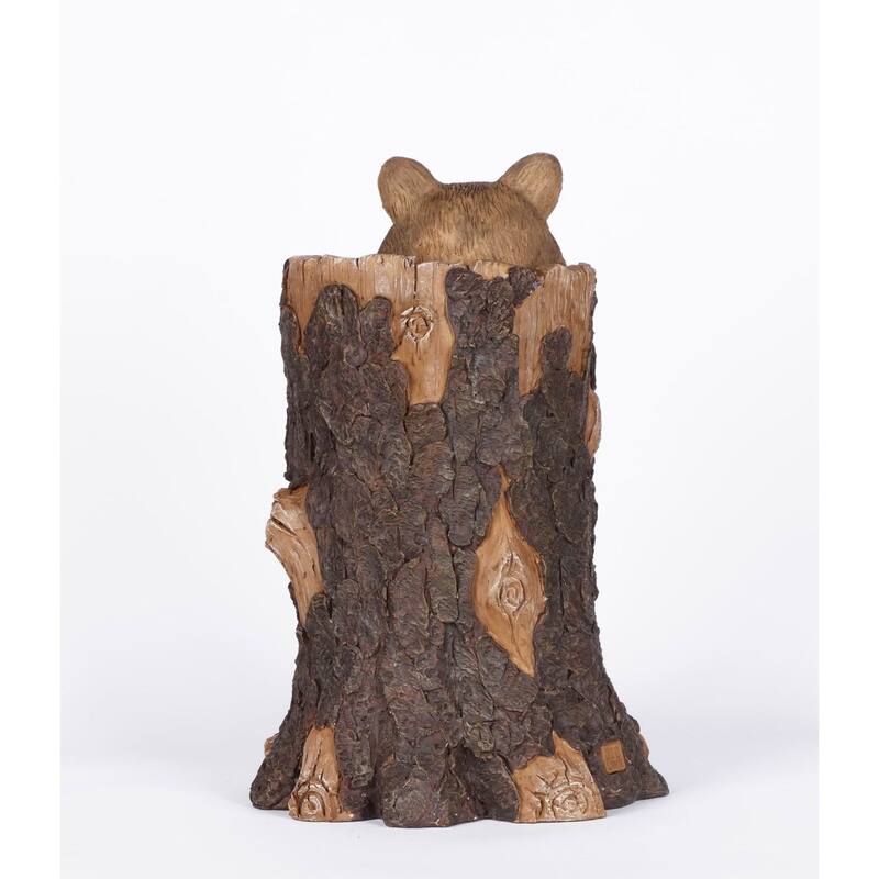 17" Brown Black Three Raccoons a Tree Trunk Welcome Sign Garden Statue
