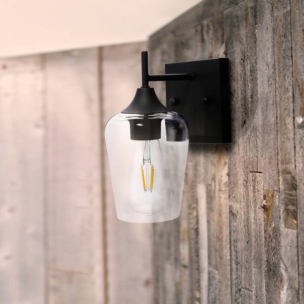 slide 1 of 24, CO-Z 1-Light Glass Armed Sconce with Matte Black Finish Clear