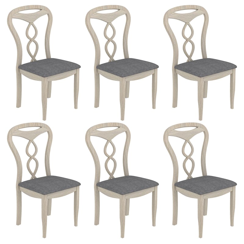 VECELO 2/4/6-Piece Set Modern Grey Rubberwood Dining Chairs with Upholstered Cushion and Carved Fish Back for Dining Room - Set of 6