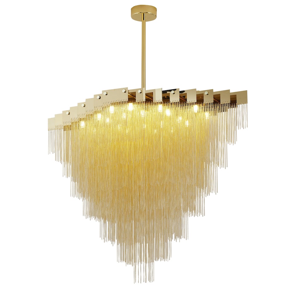 Transitional 20-Light Gold Aluminum Chains Chandelier