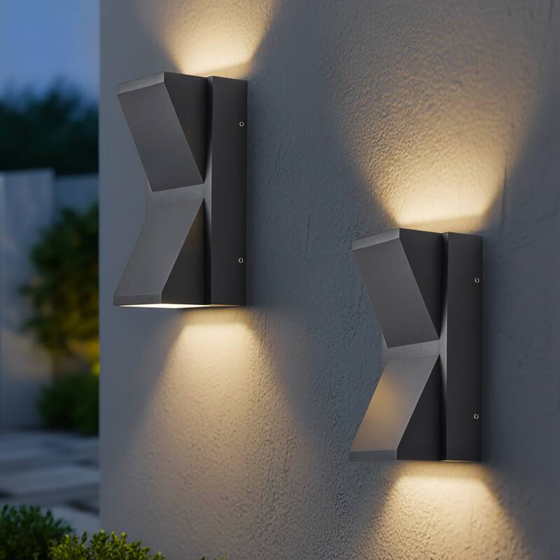 C Cattleya 2-Light Integrated LED Matte Black Aluminum Outdoor Wall Sconce Light