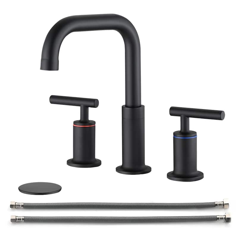 8 in. Widespread Double Handle Bathroom Faucet with Pop Up Drain in Brushed Gold - Matte Black