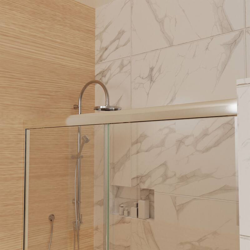 48'' x 72'' Glass Semi-Frameless Double Sliding Shower Tub Door in Matte Black/Brushed Nickel