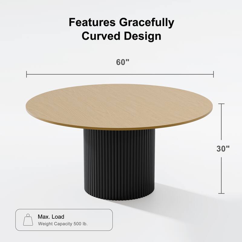 Solid Wood Round Dining Table Kitchen Table with Tabletop & Concave Cylinder Legs for Living/Dining Room Coffee Office