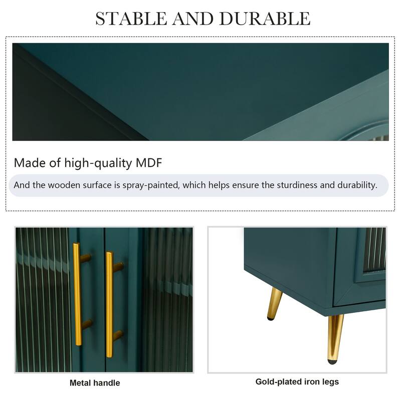 GDFStudio - Azureline Modern Wooden TV Stand with Glass Doors and Adjustable Storage for 65+ Inch TVs