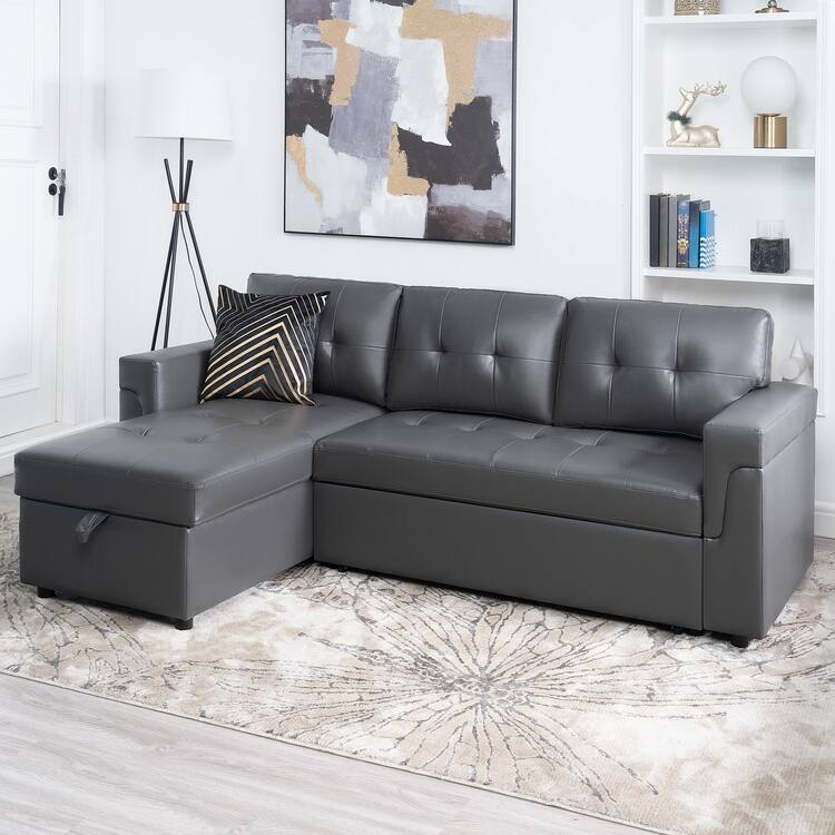 Perry Modern Reversible Sleeper Sectional Sofa with Storage Chaise, Pullout Sleeper Sofa Couch Bed for Living Room