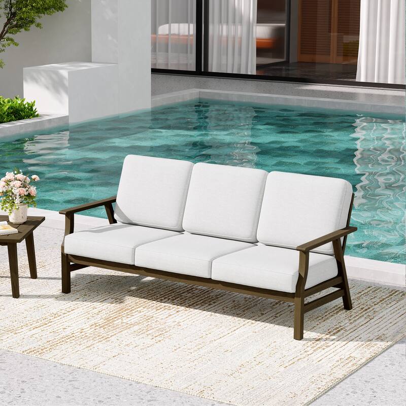 Teak Frame Outdoor Loveseat Daybed with Water-Resistant Cushions.