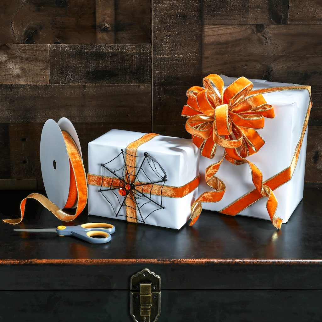 1"X20Y Wired Velvet Ribbon With Metallic Edge