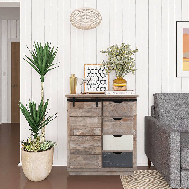 Brown Wood Rustic Style 4-Drawer with 1-Sliding Door Storage Cabinet
