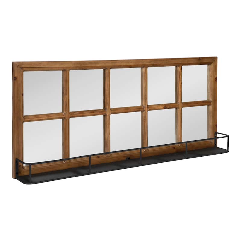 Kate and Laurel Jackson 10 Windowpane Wall Mirror with Shelf - 18x40 - Brown