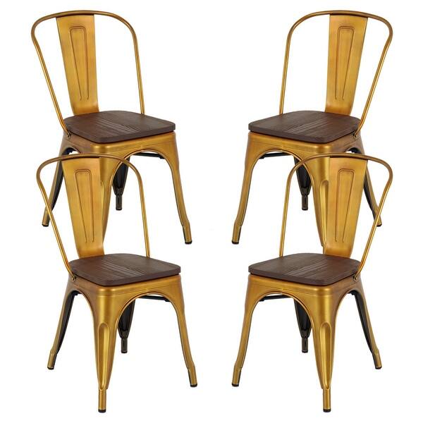 slide 1 of 5, Brage Living Vienna Elmwood Top 18" Metal Chair Set (Set of 4)