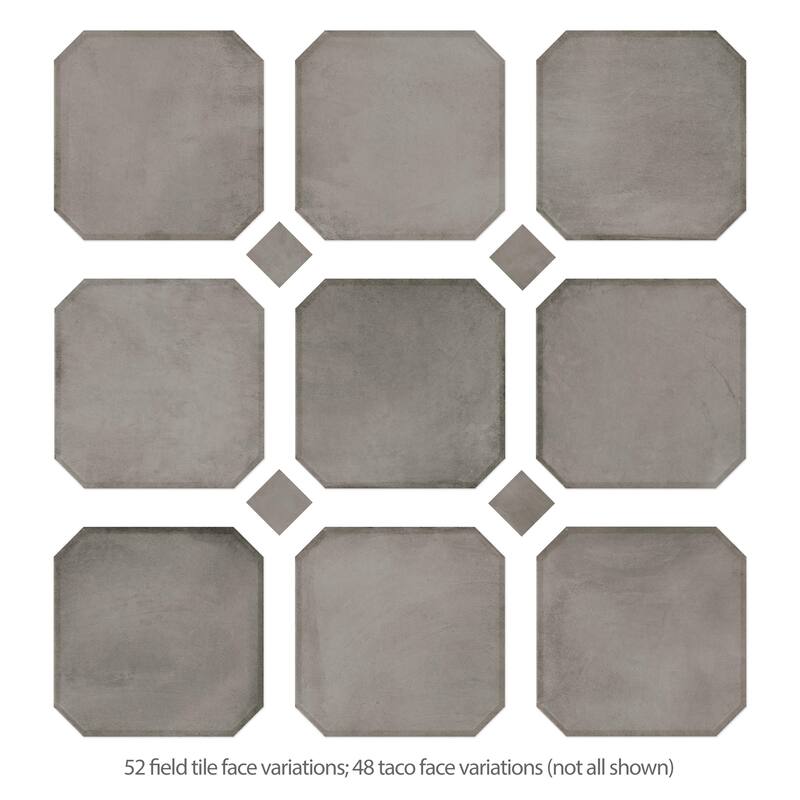 Merola Tile Laverton Octagon Grafito with Taco Grafito 7-7/8" x 7-7/8" Porcelain Floor and Wall Tile