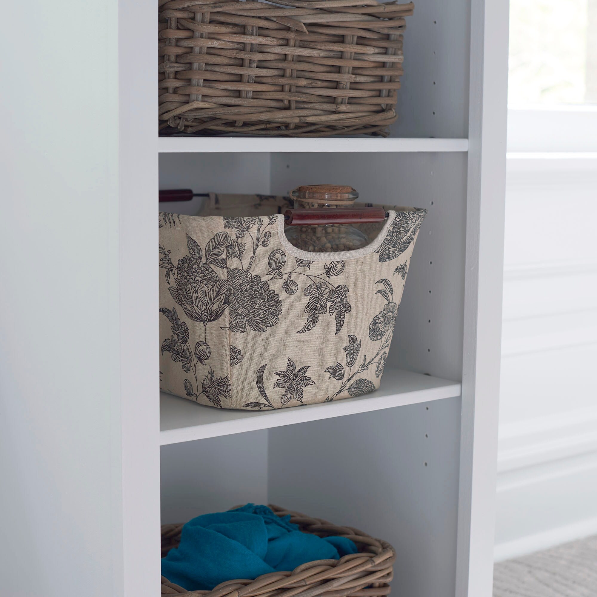 Household Essentials Tapered Storage Bin with Wood Handles, Floral