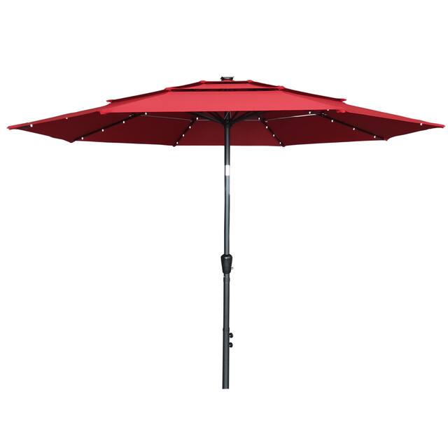 11FT Solar LED Lighted Patio Umbrella with 8 Ribs - Red
