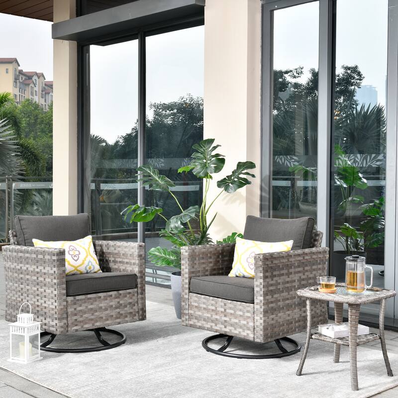 OVIOS Patio Wicker Swivel Rocking Chair 3-piece Set with Side Table - Black