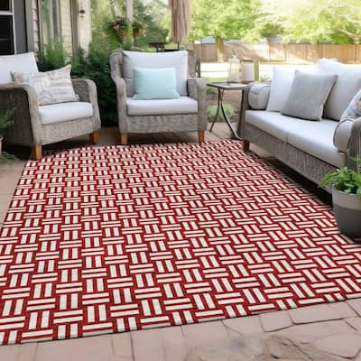 Machine Washable Indoor/ Outdoor Chantille Contempory Crosshatch Rug