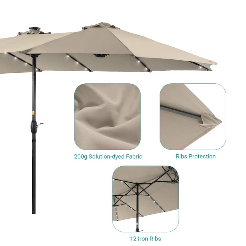 BONOSUKI 15x9ft LED Double-Sided Patio Umbrella Aluminum Large Canopy
