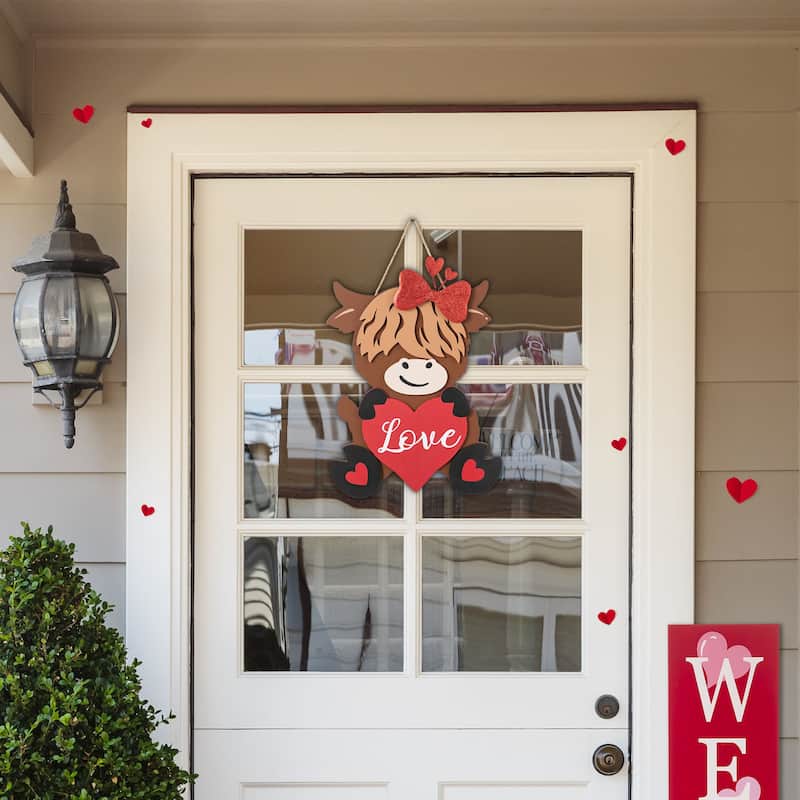Glitzhome 18"H Valentine's Wooden Cow with Heart Door Hanger