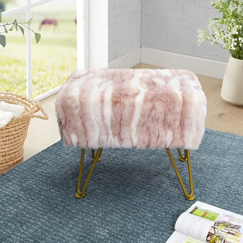 Home Soft Things Soft Fauxfur Ottoman Fuzzy Entryway Bench Seat