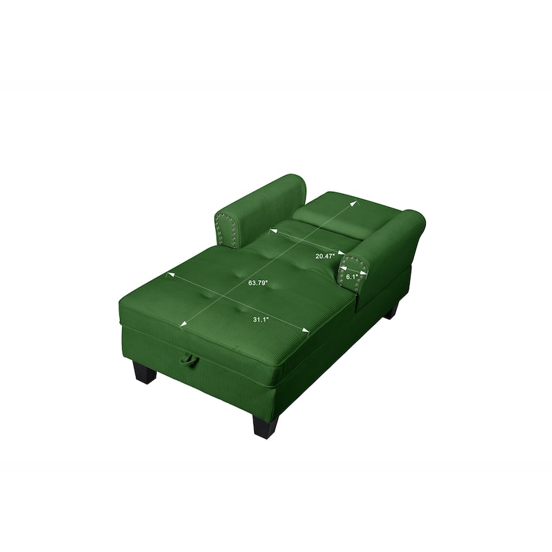 Chaise Lounge Indoor Sleeper Sofa Bed Chair Upholstered Lounge Chair for Bedroom Living Room with Rivets - Green