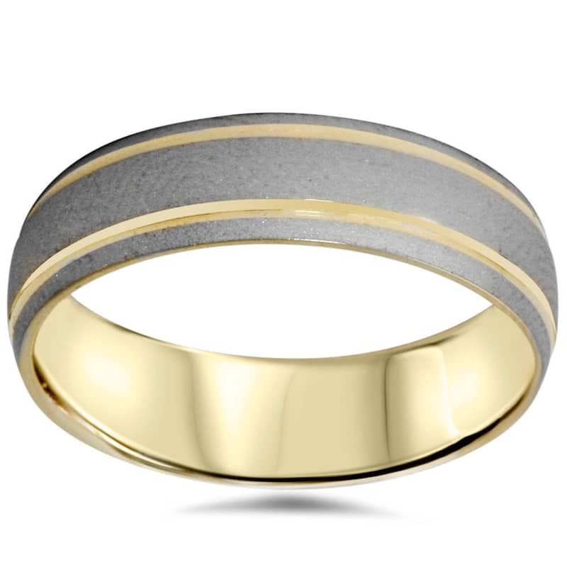 Mens 6mm Gold Two Tone Brushed Wedding Band