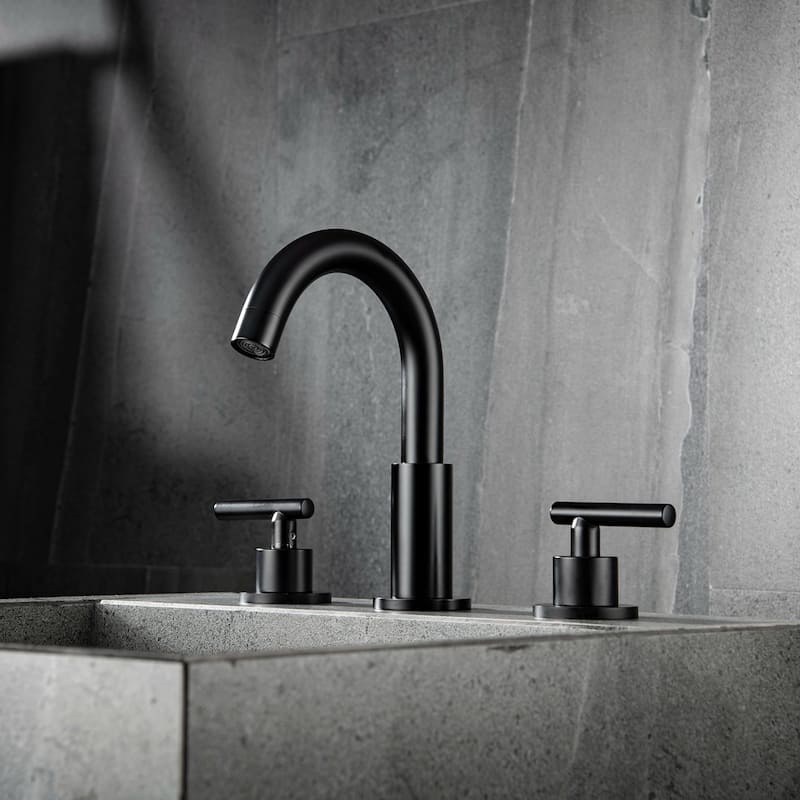 Matte Black 2-Handle Widespread WaterSense High-arc Bathroom Sink Faucet - Spout height: 5.6" x Spout reach: 5.4".