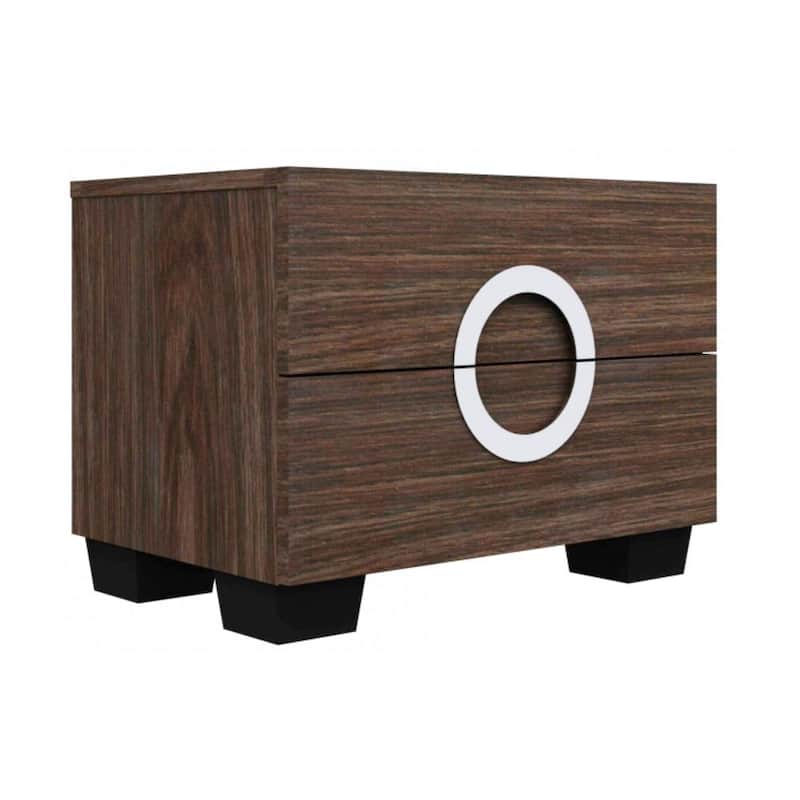 Wood Mirrored Nightstand with 2 Drawers and Black Legs