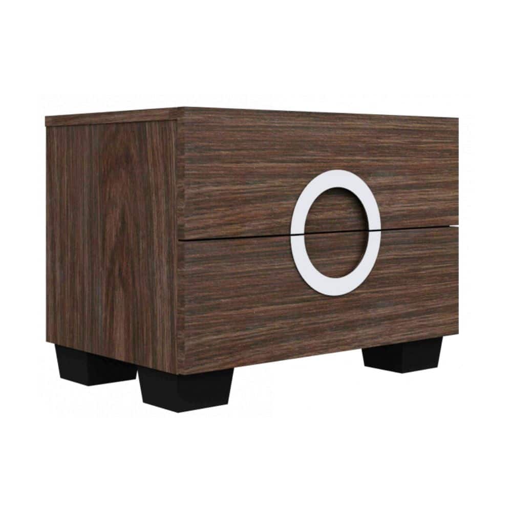 Wood Mirrored Nightstand with 2 Drawers and Black Legs