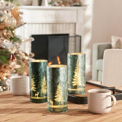 LED Lighted Pine Tree Luminary Christmas Decorations - 8.5" - Set of 3
