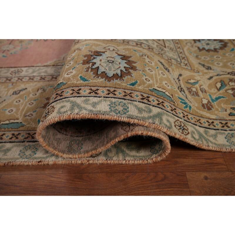 Pink Tabriz Vintage Persian Area Rug Handmade Wool Carpet - 9'9" x 13'0"