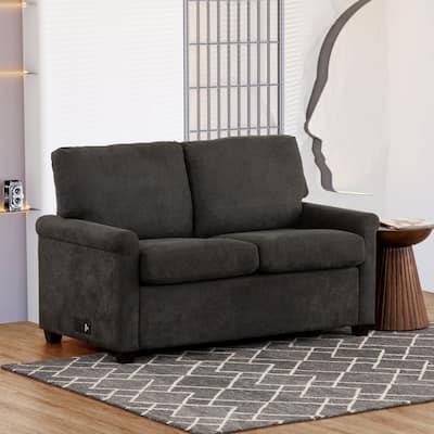 Convertible Twin Sleeper Sofa with USB Ports, 2-Seater Sofa Bed, Dark Gray
