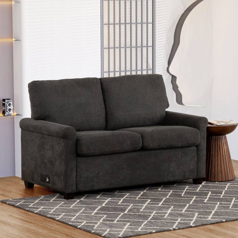 Convertible Twin Sleeper Sofa with USB Ports & Pocket Spring Support - 54" Couch Bed - Grey