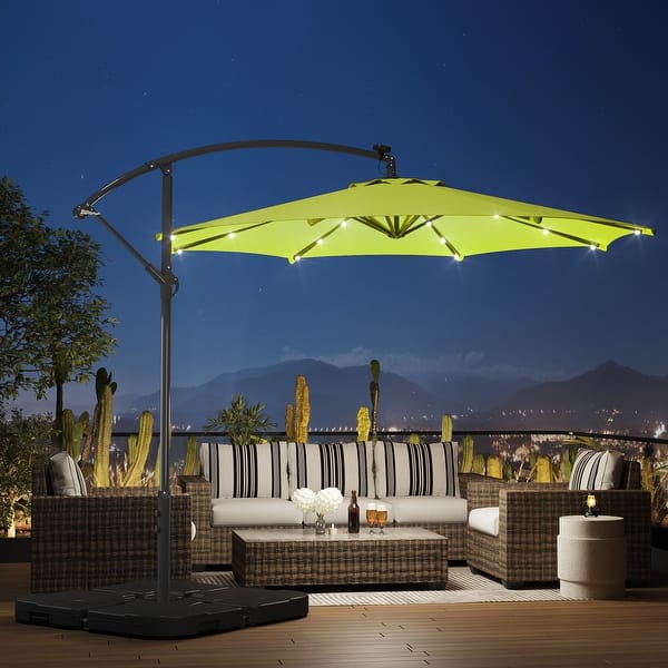10 Solar Power Lighted Patio Umbrella with Base Stand On